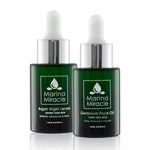 Night serum and face oil on green glass bottle with dropper.