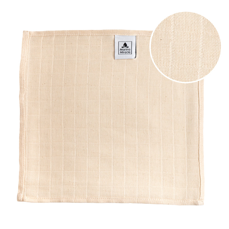 Marina Miracle organic muslin face cloth is made from GOTS certified organic muslin cotton. It gives a light exfoliation and is prefect to remove facial masks with.